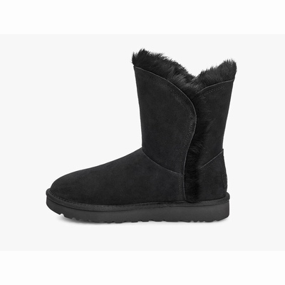 Botas UGG Classic Short Fluff High-Low Mulher Pretas | PT-QCMOE